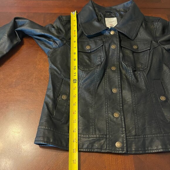 Guess Womens Black Faux Leather Jacket With Snap Buttons Size S - Picture 9 of 11